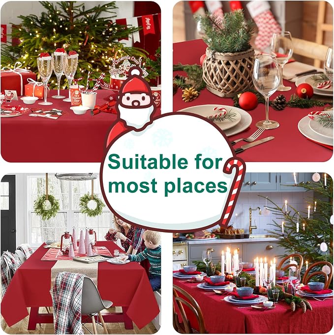 Hiasan 2 Pieces Red Tablecloth Rectangle, 54 x 108 Inch | Waterproof, Spillproof, Wrinkle Resistant, Washable Polyester Table Cloth for Dining/Party/Christmas/Outdoor Picnic - Image 2