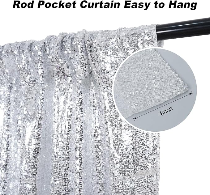 Silver Sequin Backdrop Curtains, Silver Backdrop 6ftx6ft Glitter Photo Backdrop Curtain for Party Decoration Thickened Sparkle Photoshoot Background NO See-Through - Image 3