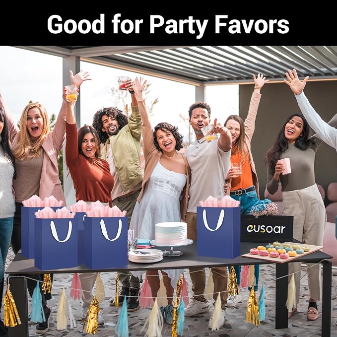 EUSOAR Paper Gift Bags with Handles, 12pcs 9.8"x5.1"x12.6" Navy Blue Kraft Paper Shopping Bags, Party Favors Grocery Retail Shopping Paper Bag Wedding Birthday Party Favors, Grocery Retail Craft Bag - Image 5