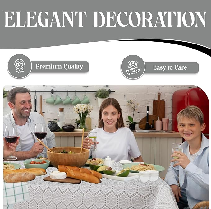 Majestic Giftware Polyester Tablecloths for Rectangle Tables - White Lace | (70/200) - TC1725UL Mini Hexagon - Unlined Design Dining Table Cover | Decorative Washable Tablecloth for Home & Kitchen - Image 3