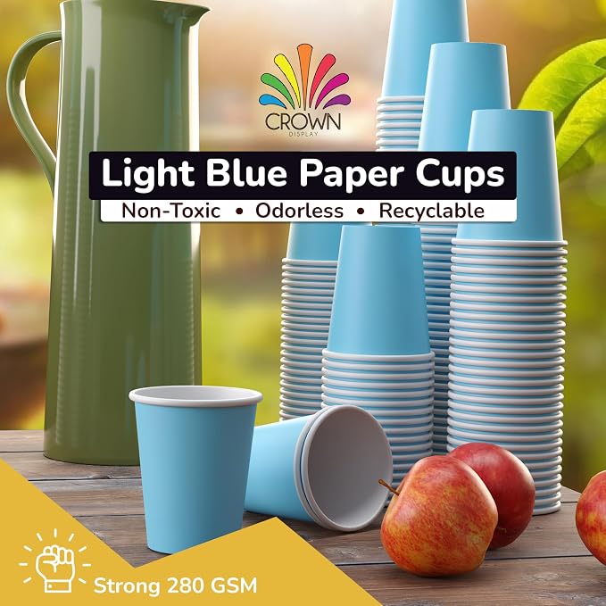 Party Solids Light Blue Paper Cups 9 oz - 50 Disposable Cups for Hot & Cold Drinks - Durable 280 GSM Coffee Tea Tumblers for Parties Events & To Go - Image 3