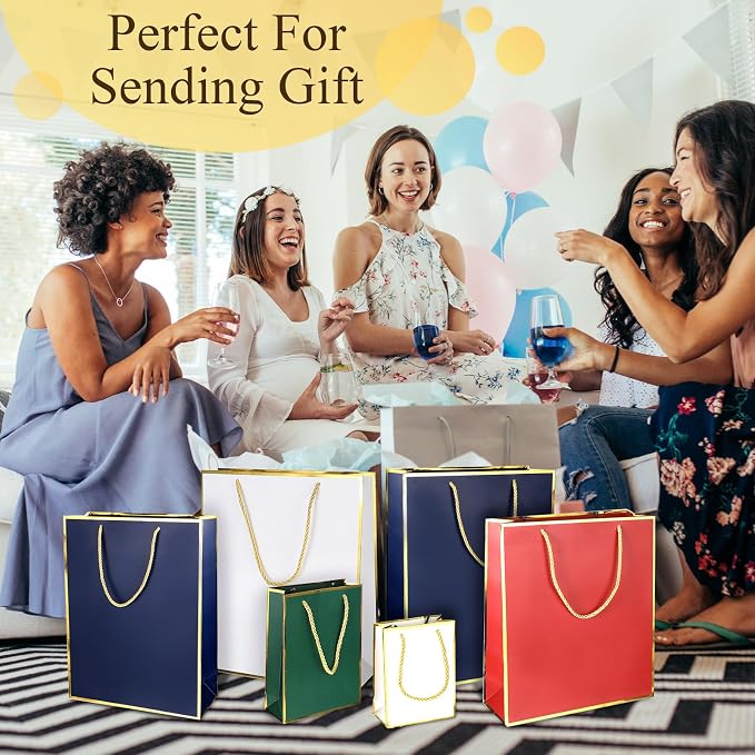 Qeeenar 48 Packs Christmas Gift Bags Assorted Sizes Holiday Paper Bags 4 Colors 4 Sizes Plaid Gift Bags Bulk for Christmas Xmas Gifts Wrapping New Year Party Supplies - Image 4