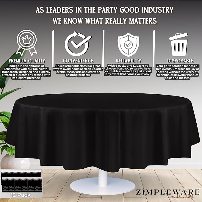 ZIMPLEWARE Premium Black Plastic Table Cloth Disposable (24 Pack) Round Tablecloth (84in) Party Table Cloths Disposable, Perfect Table Cloth Round Cover for Any Table Up to 6 Feet - Image 3