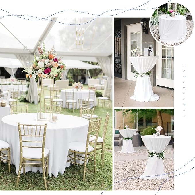 12 Pack White Round Tablecloths, 120 Inch Polyester Table Cloth - Image 5