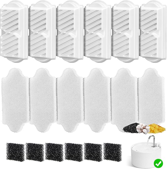 (18 Pack) 6 Sets Ceramic Cat Water Fountain Replacement Filters, Pet Fountain Replacement Filters for 2.2L/74OZ Ceramic Fountain(White)