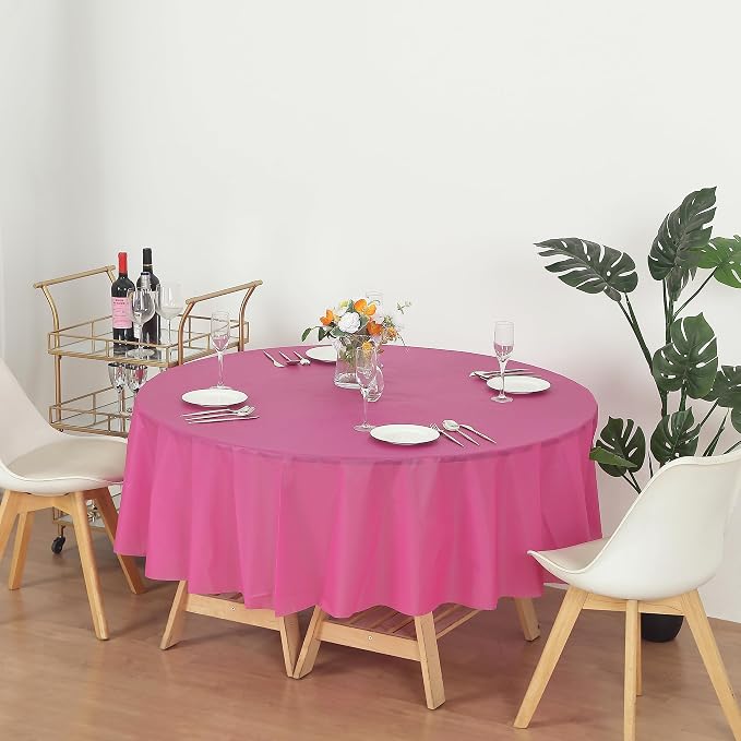 Evershine Case of 72 Pack Bulk Heavy Duty Coral Round 84" Plastic Table Covers Tablecloth (Reusable) (Round 84", Coral) - Image 3