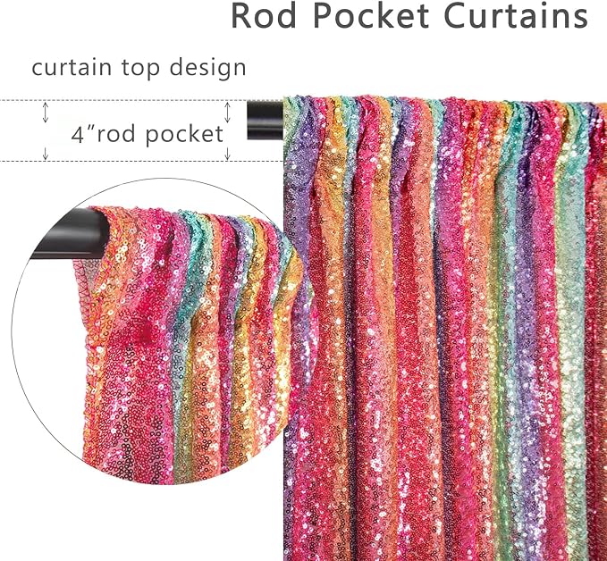 ShinyBeauty Rainbow Sequin Backdrop Curtain 4x10FT 4 Panels - Image 6