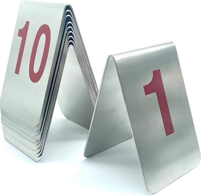 Metal Place Cards Stackable Tent Style Table Numbers,Place Card Holders for TRPG Wedding Party Restaurants Cafes Bars Gatherings Meeting Room Board Games (Red, Large 1-10) by TRUEWON