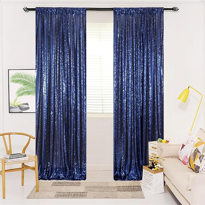 ShinyBeauty Navy Sequin Backdrop 4x10ft, 2 Pack, Wedding - Image 3