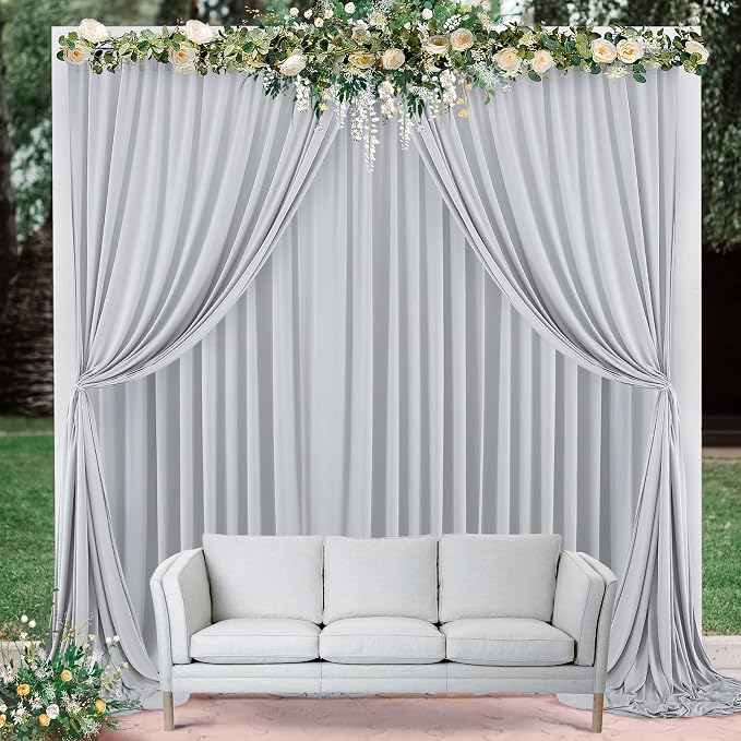 40ft×10ft Sliver Grey Wrinkle Free Backdrop Curtains for Parties, 8 Panels 5×10ft Thick&Silky Polyester Sliver Photo Backdrop Drapes Curtains for Birthday Party Baby Shower Wedding Photography - Image 8