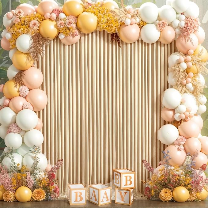 30ft x 10ft Wrinkle Free Beige Backdrop Curtains for Parties Weddings, 6 Panels 5×10ft Soft Silk Polyester Photo Backdrop Drapes for Birthday Baby Shower Baptism Photo Photography Background Cloth - Image 6
