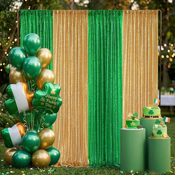Green Sequin Backdrop Curtains-2 Panels 2FTx8FT Green Backdrop for St Patricks Day, Glitter Party Decorations Background Drapes for Wedding Birthday Anniversary Graduation Photo Booth Decor - Image 5