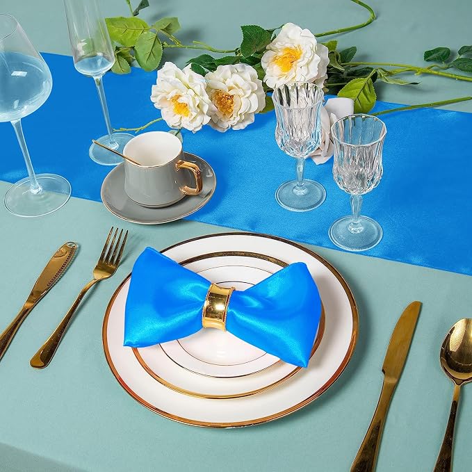SI Pack of 30 Wedding 12 x 108 inch Satin Table Runner for Wedding, Decorations for Graduations, Engagements, Birthday Parties, Banquets, Runners fit Rectangle, Round Table - Blue - Image 5