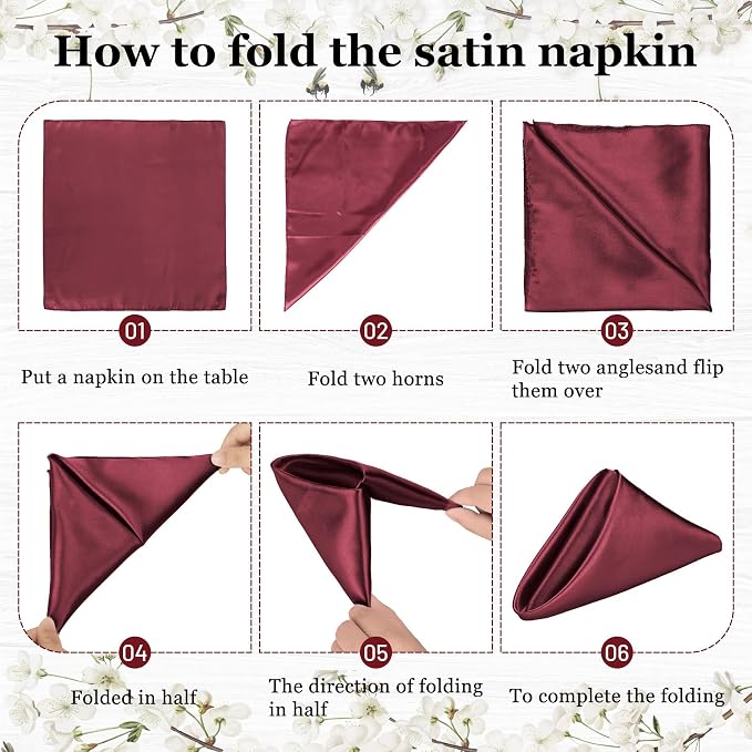 Bailarina 80 Pack Burgundy Satin Napkins,17x17 Inches Wedding Napkins Square Soft Silky Table Napkins Bulk Decorative Elegant Cloth Napkin for Party Decoration, Banquet,Wedding,Graduation - Image 5