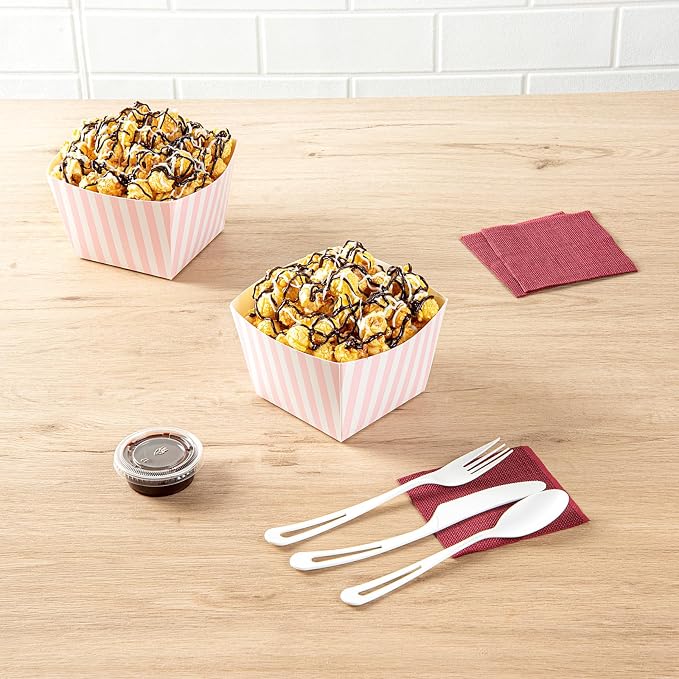 Restaurantware Square Pink And White Stripe Paper Snack Box, 200 Pack - Image 9