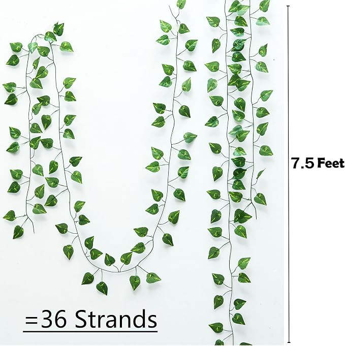 270 Feet 36 Pack Fake Greenery Hanging Garland, Artificial Ivy Leaf Plants, Vine Leaves, Flowers Foliage for Bedroom Garden Wall Decor - Image 2