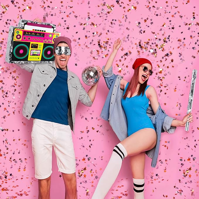 Boombox Pinata with Stick Blindfold 80s Hip Hop Mexican Pinata Game for Back to the 80s Party Large Radio Gifts 70' Theme Birthday Party Decorations Supplies