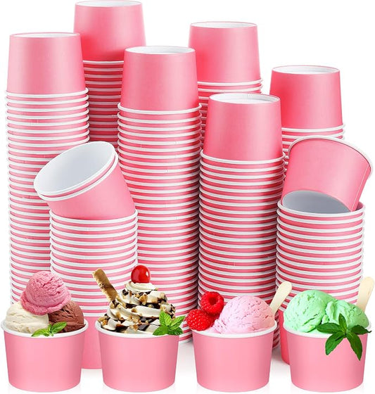 Nuenen 300 Pcs 8 oz Summer Ice Cream Paper Cups Bulk Disposable Dessert Cups Solid Color Paper Dessert Bowls for Snack Sundae Spring Party Favors Ice Cream Bar Supplies (Pink) by Nuenen
