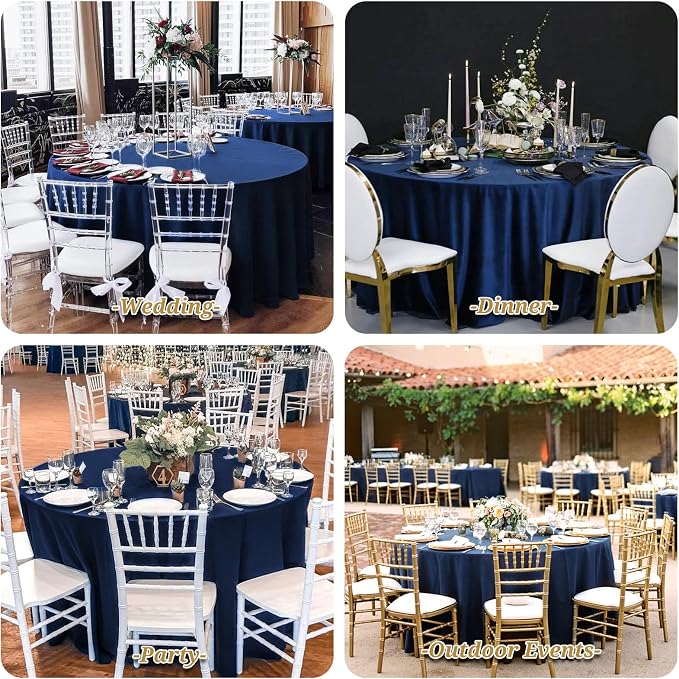 Showgeous 90 Inch Navy Blue Round Tablecloths, Polyester Table Covers | 6 pack Tablecloths for Round Tables Washable polyester Table Cloth Decorative Fabric for Dining Wedding Party Banquet Buffet - Image 7