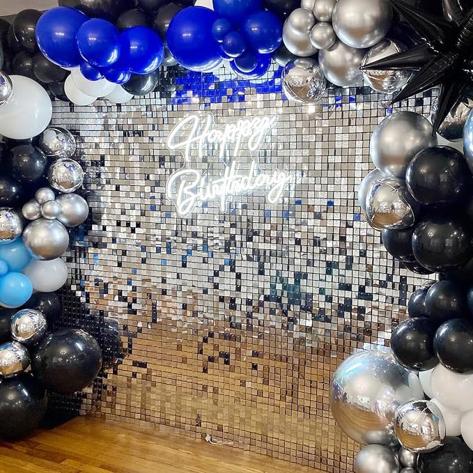 COKAOBE Silver Shimmer Wall Backdrop, 36PCS Square Sequin Shimmer Backdrop Panel, Photo Backdrops for Birthday, Anniversary, Wedding, Graduation & Bachelorette Party Decoration - Image 6