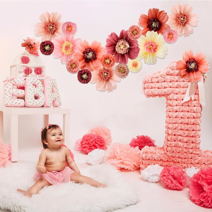 Crowye 12 Pcs Large Tissue Paper Flower Decor,20'' 31.5'',Vintage Color | Giant Craft Crepe Paper Flower, Colorful, for Wall Decorations Backdrop Mexican Wedding Birthday Carnival School Party - Image 6