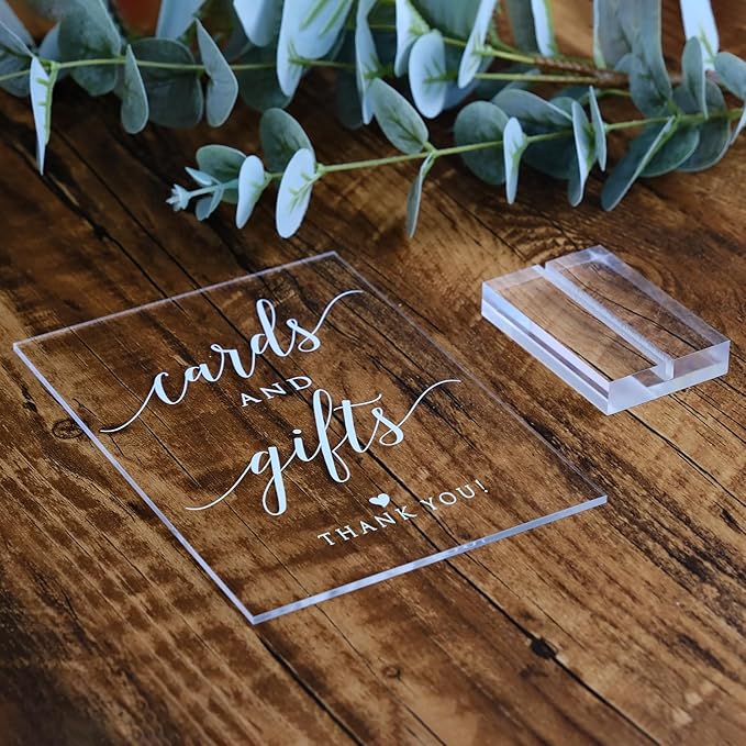 Acrylic Cards and Gifts Sign with Stands, 5"x7" Clear Acrylic Wedding Sign and Clear Stand, Wedding TableTop Sign for Wedding Reception Event Party (Cards and Gifts)