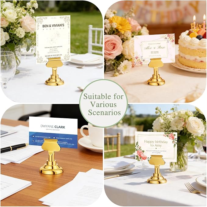 Urban Deco 24 Pieces Table Card Holder Place Card Holders 1.7 inches Gold Steel Card Holders for Photos, Food Signs, Memo Notes, Weddings, Restaurants, Birthday(Gold 24PK) - Image 4