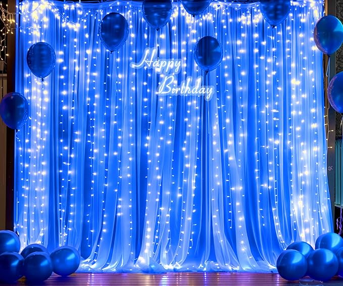 Royal Blue Backdrop Curtains with Lights String for Parites Wedding 10×8ft Sheer Tulle Backdrop Curtain for Graduation Ceremony Baby Shower Birthday Party Prom Photo Shoot Background Decorations - Image 4