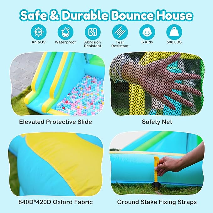 Inflatable Bounce House Water Slide,12-in-1 Oversized Indoor Bounce House for Kids 3-6 Tall Slide,Climbing Wall, Water Pool, Ball Pit,Sprinker,Dart, Basketball Hoop, 550W Blower for Backyard Party