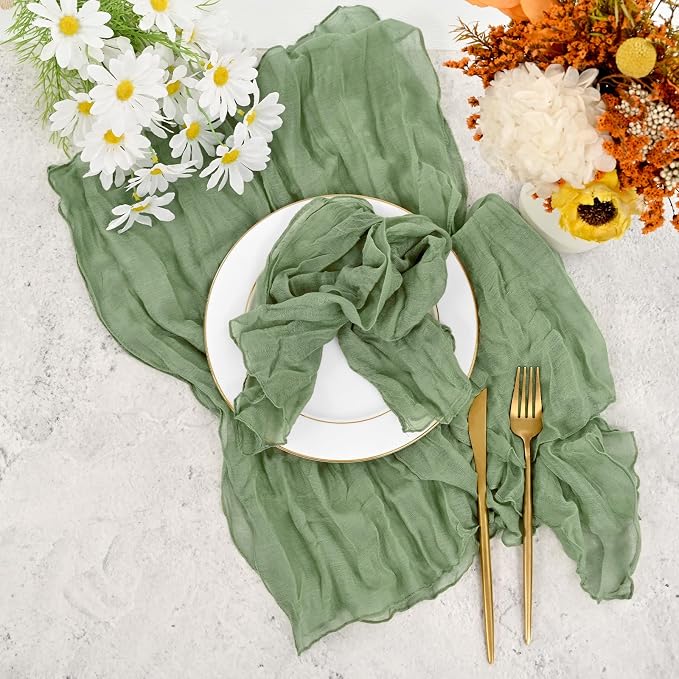 Pesonlook 96 Pcs Sage Green Cheesecloth Napkins for Wedding,20 x 20 Inch | Rustic Boho Wrinkled Napkins Bulk ,Washable Cloth Dinner Napkins for Dinner,Family Everyday Use/Parties - Image 7