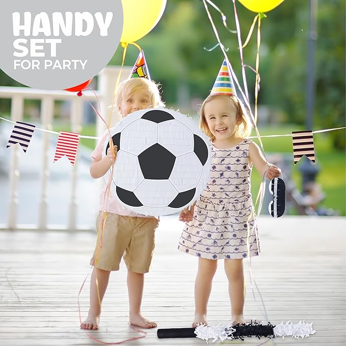 Pinata Bundle with a Blindfold and Bat (13"x13"x4"), Soccer Ball Pinata for Birthday Party Boys, Perfect for Birthday Party, Sport Theme Party, Decoration