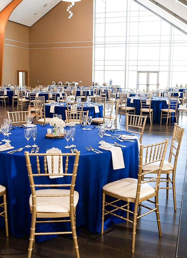 fani 8 Packs Royal Blue Round Tablecloth - 108 Inch, Polyester | Table Cloth for Round Tables, Washable Fabric, TableCovers for Wedding, Party, Banquet, Dining Tables, Camping - Image 5