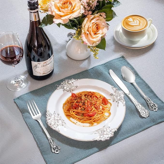 90PCS Silver Plastic Silverware - Heavy Duty Silver Disposable Cutley - Fancy Plastic Utensils Flatware Include 30 Forks, 30 Spoons, 30 Knives for Catering, Parties, Dinners, Weddings