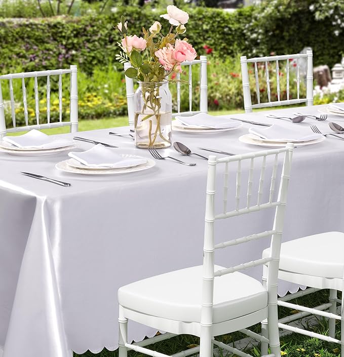 1 Pack Rectangle Satin Tablecloth, 60 x 102 Inches, White Solid, Formal/Romantic Wedding Banquet Table Decor