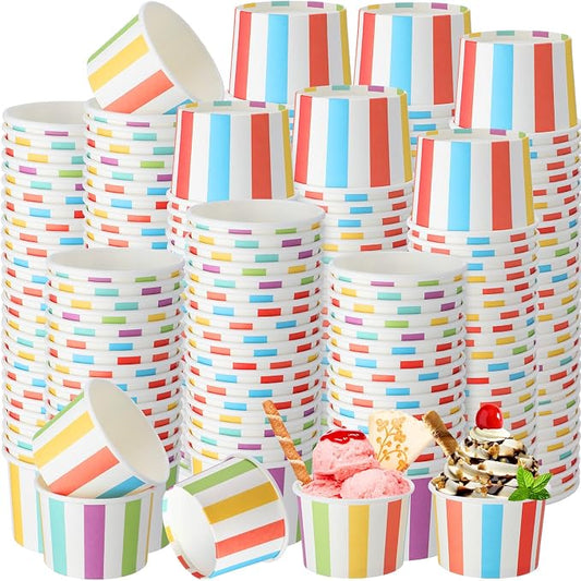 Honeydak 150 ml/ 5 oz Ice Cream Cups for Party Small Ice Cream Cups Disposable Treat Paper Dessert Snacks Sundae Container Wedding Birthday Party Supplies(Colorful Stripes,400 Pack) by Honeydak
