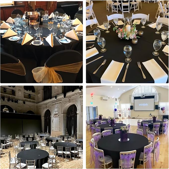 4 Pack Round Tablecloth 70 Inch Black Polyester Washable Decorative Fabric Table Covers for Wedding Dining Table Buffet Parties Banquet Decor - Image 6