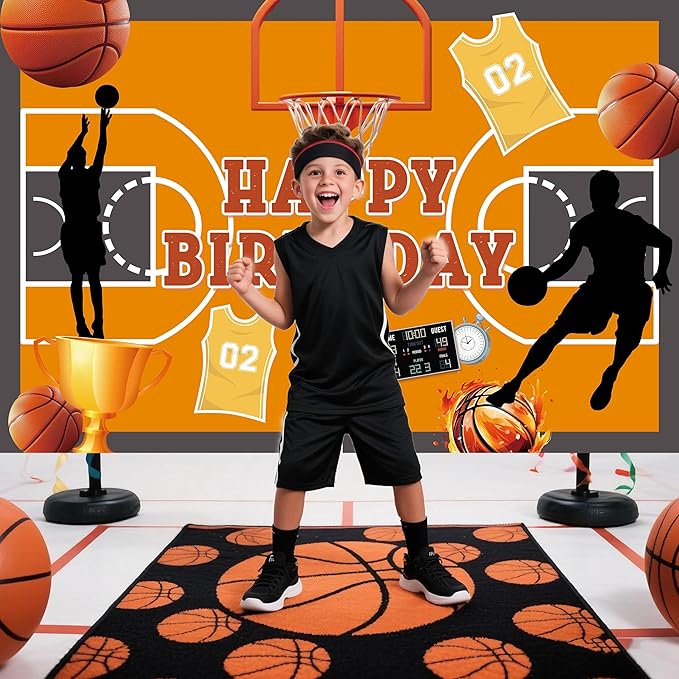 Basketball Birthday Party Backdrop Basketball Court Happy Birthday Banner Photography Background for Boys Home Decorations Party Supplies 70.8 x 47.2 Inch