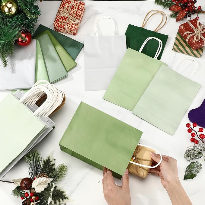 Kolldenn 50 Sets 100 Pcs Wedding Green Gift Bags Bulk with Tissue Paper Sage Green Paper Gift Bags with Handles for Wedding Guests Birthday Baby Shower Holiday Party, 8.27 x 5.91 x 3.15 - Image 5