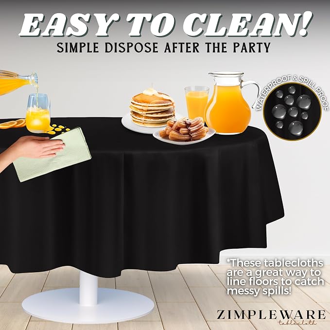 ZIMPLEWARE Premium Black Plastic Table Cloth Disposable (24 Pack) Round Tablecloth (84in) Party Table Cloths Disposable, Perfect Table Cloth Round Cover for Any Table Up to 6 Feet - Image 5