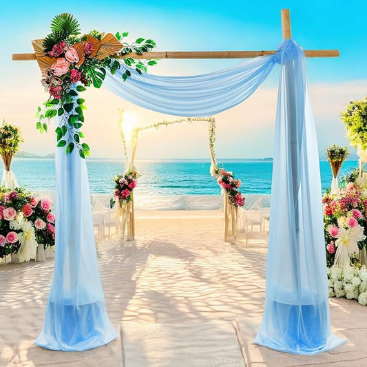 MDS Pack of 1 Wedding Arch Drape Panel (30" Width x 30ft Long) Sheer Chiffon Arbor Canopy Drapery Fabric for Wedding Ceremony Reception Decoration Party Ceiling Backdrop Curtain Swag - Turquoise