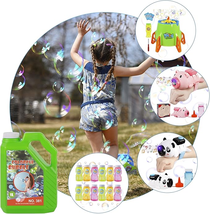 Lulu Home Concentrated Bubble Solution, 1 L/ 33.8 OZ Refill for Bubble Machines, Giant Wands, and Blowers - Up to 2.5 Gallons for Kids' Birthday Parties