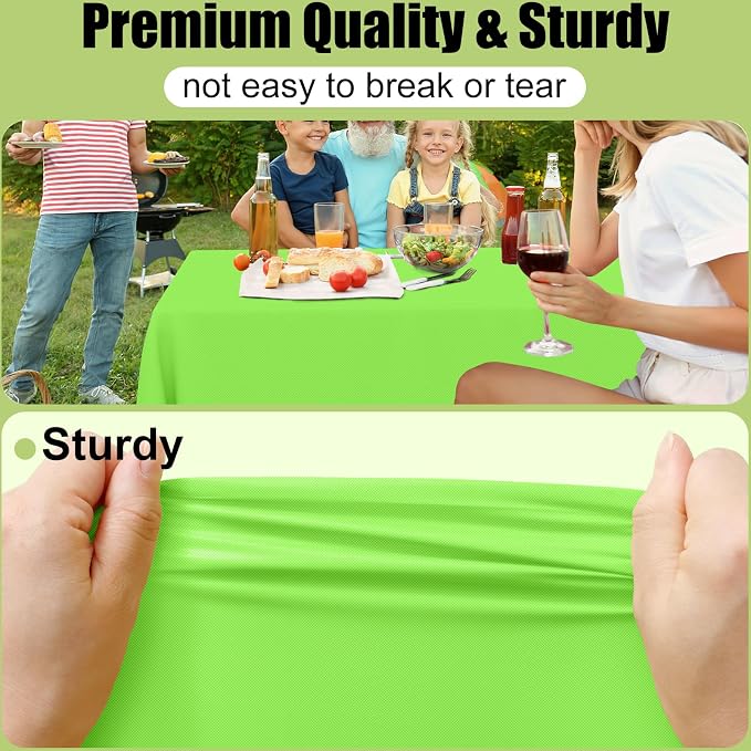 Smiry Disposable Table Cloth - 10 Pack, 54 x 108 Inch Waterproof Rectangle Tablecloths for Parties, Decorative Plastic Table Cover, Leakproof & Sturdy, Lime Green - Image 2