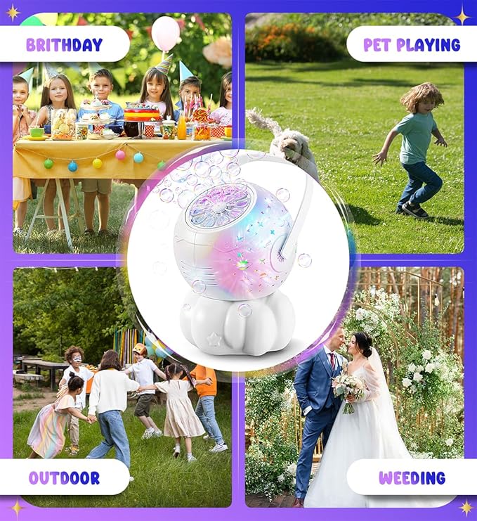 Rechargeable Bubble Machine - 7 Color LED Light, 10 Large Wands, 20oz(600ml) Tank - Automatic Bubbles Maker Blower - Outdoor Toys for Toddlers 1-3, Kids Age 3+, Parties, Boys Girls Birthday Gifts