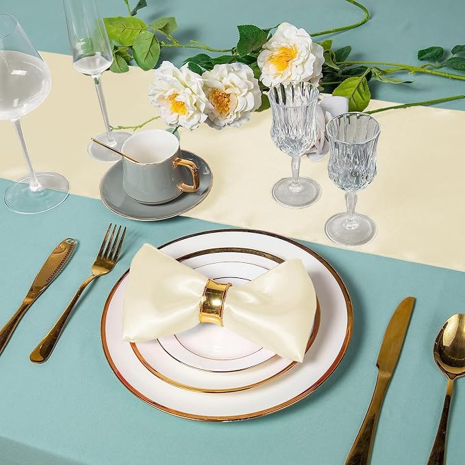 SI Pack of 5 Wedding 12 x 108 inch Satin Table Runner for Wedding, Decorations for Graduations, Engagements, Birthday Parties, Banquets, Runners fit Rectangle, Round Table - Cream - Image 5
