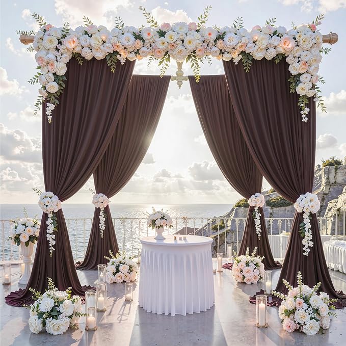 40 ft x 10 ft Wrinkle Free Brown Backdrop Curtain for Parties, Wedding Brown Photo Backdrop Drapes, Fabric 8 Panels 5ft x 10ft for Baby Shower Photoshoot Engagement Birthday Photography Background - Image 2