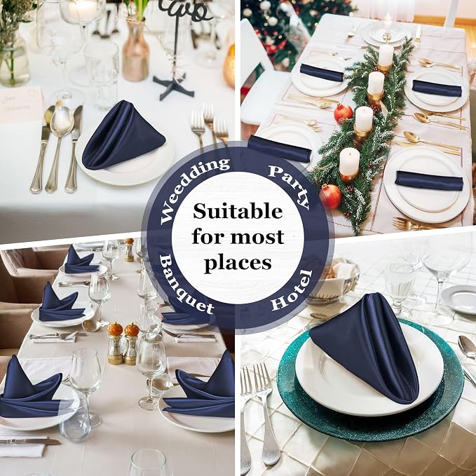 Bailarina 120 Pack Navy Blue Satin Napkins,17x17 Inches Wedding Napkins Square Soft Silky Table Napkins Bulk Decorative Elegant Cloth Napkin for Party Decoration, Banquet,Wedding,Graduation - Image 7