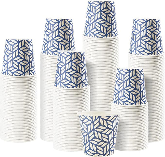 RACETOP 3 oz Bathroom Cups 100 Pack, Small Paper Cups, Blue Leaf | Leak-proof Paper, Disposable, Blue Pattern, Mini Mouthwash Cups for Bathroom, Party, Travel, Events, Picnic by RACETOP
