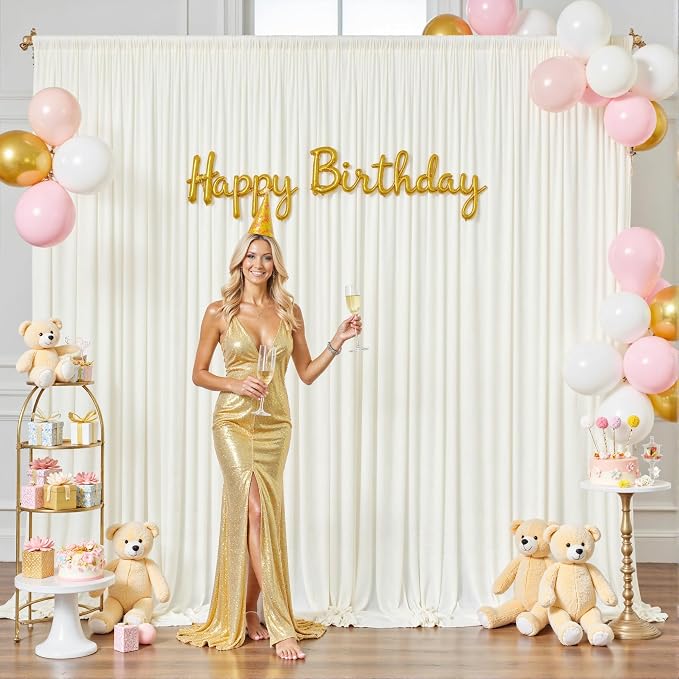10ft x 10ft Ivory Backdrop Curtain for Wedding Ivory Wrinkle Free Backdrop Drapes Panels for Parties Baby Shower Bridal Shower Birthday Photo Photography Polyester Fabric Background Decoration - Image 3