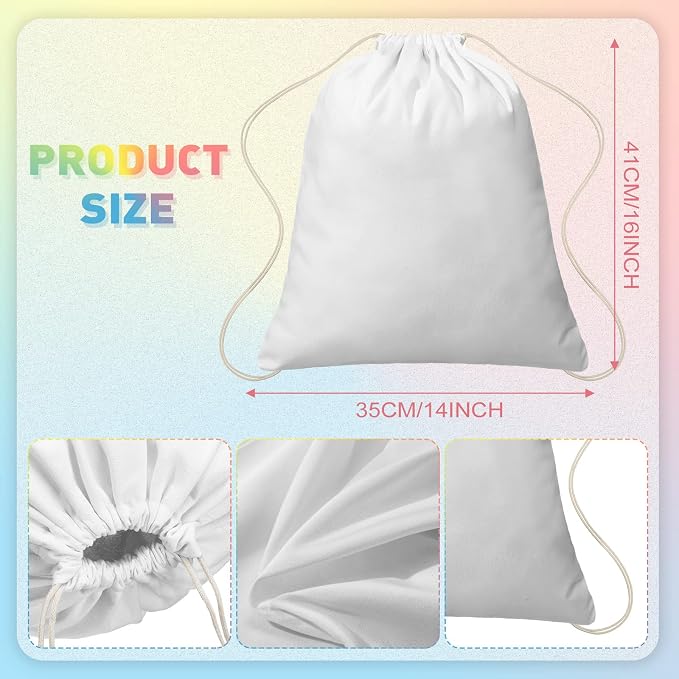 Saintrygo 60 Pcs Tie Dye Cotton Drawstring Bags Bulk, 14"x16" | Blank White Cotton for Sublimation, DIY Party Activities. Bulk Drawstring Backpacks for School Groups, Camps, Crafts - Image 2