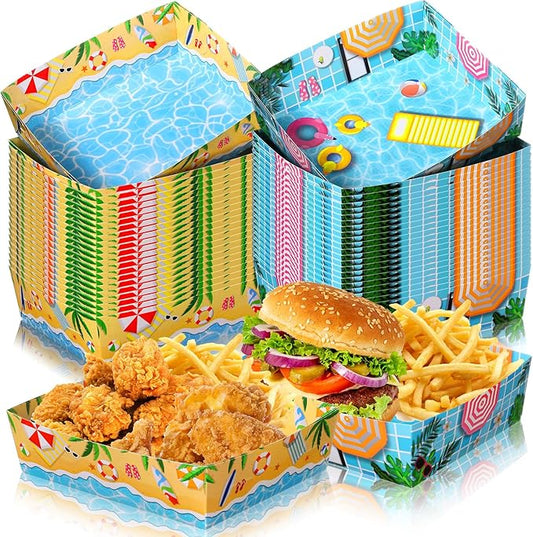 Ziliny 48 Pcs Summer Pool Beach Party Supplies 5 lb Paper Serving Food Tray | Pool Party Trays Supplies Summer Theme Decorations Paper Bowls Pool Tray Bowl for Birthday Party by Ziliny